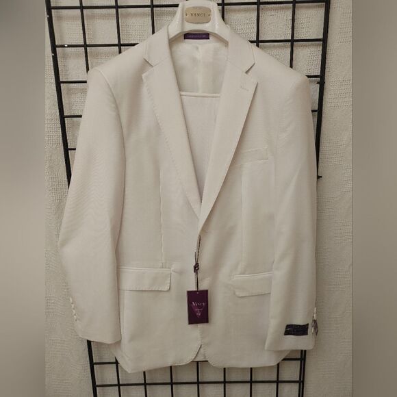 MEN'S VINCI WHITE SLIM FIT 2 PIECE SUIT. SC900-12 WHITE. - Picture 1 of 14